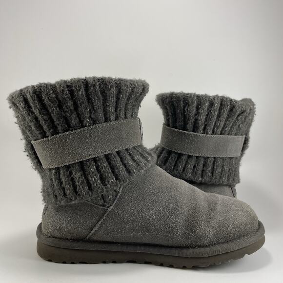 UGG Australia Cambridge Knit Suede 1006013 Sweater Boots Grey Womens Size 6 - Picture 4 of 11
